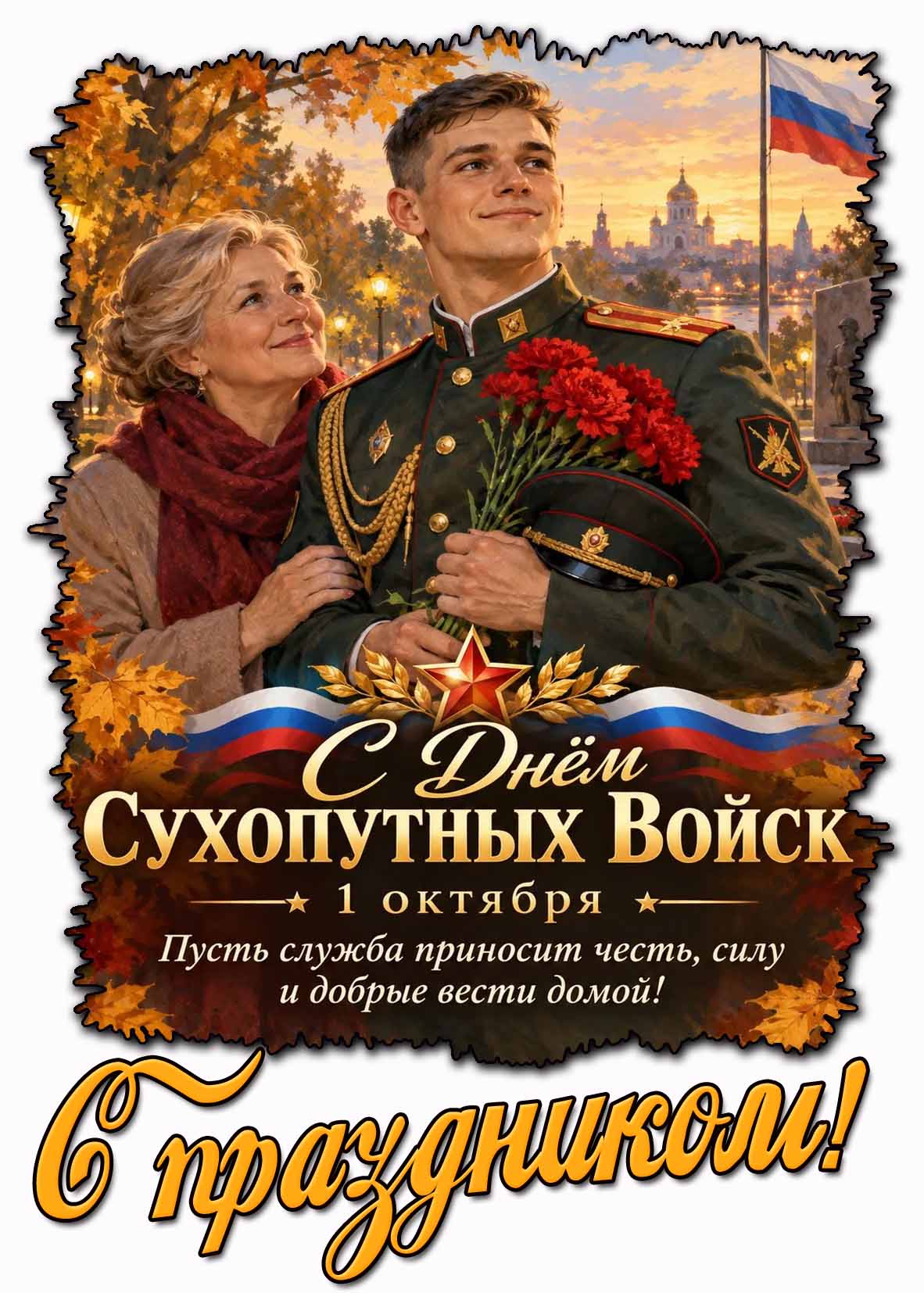Осенняя картинка 1 октября - с днём Сухопутных войск! Пусть служба приносит честь, силу и добрые вести домой! С праздником!