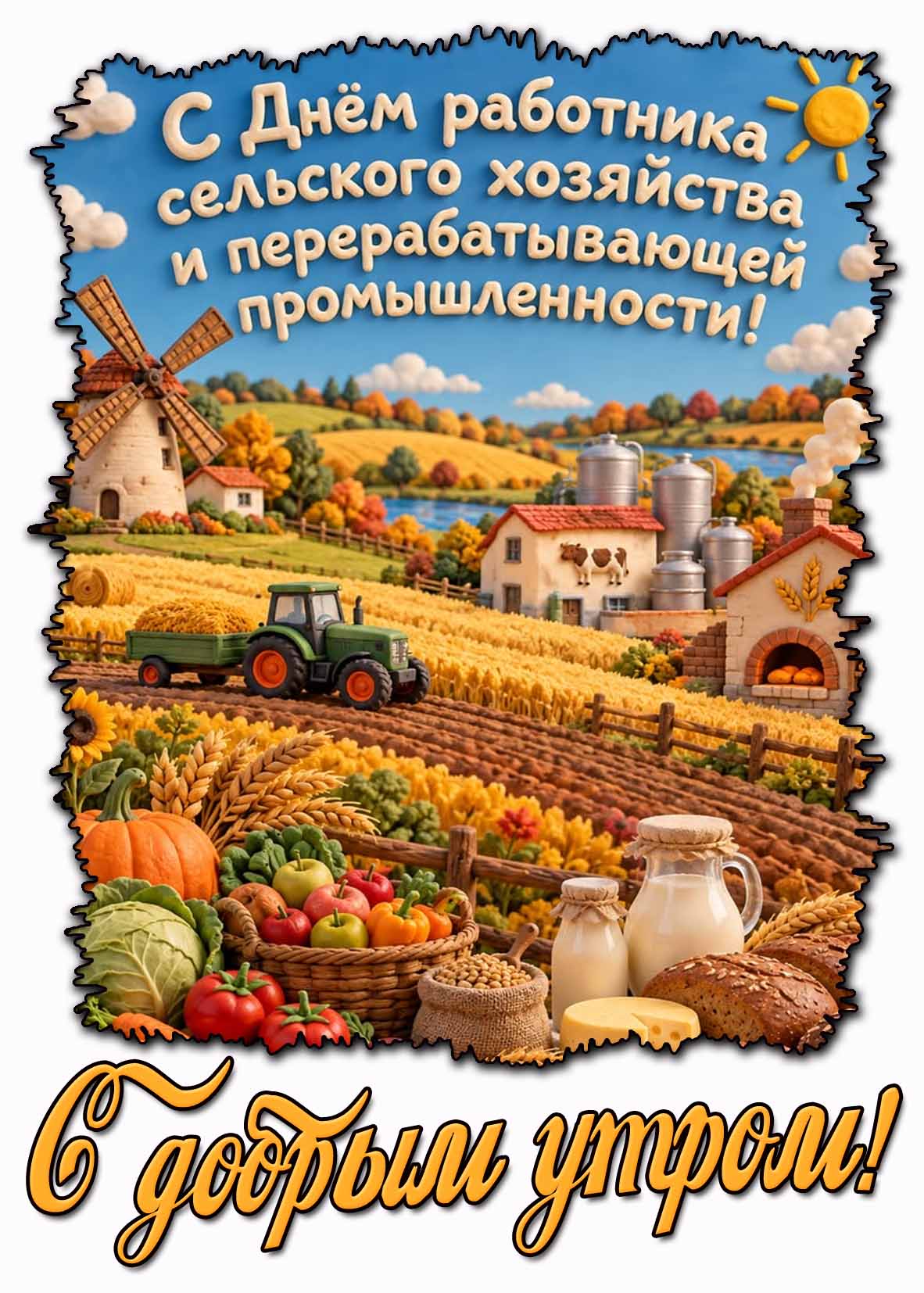 Осенняя картинка с днём работника сельского хозяйства и перерабатывающей промышленности! С добрым утром!