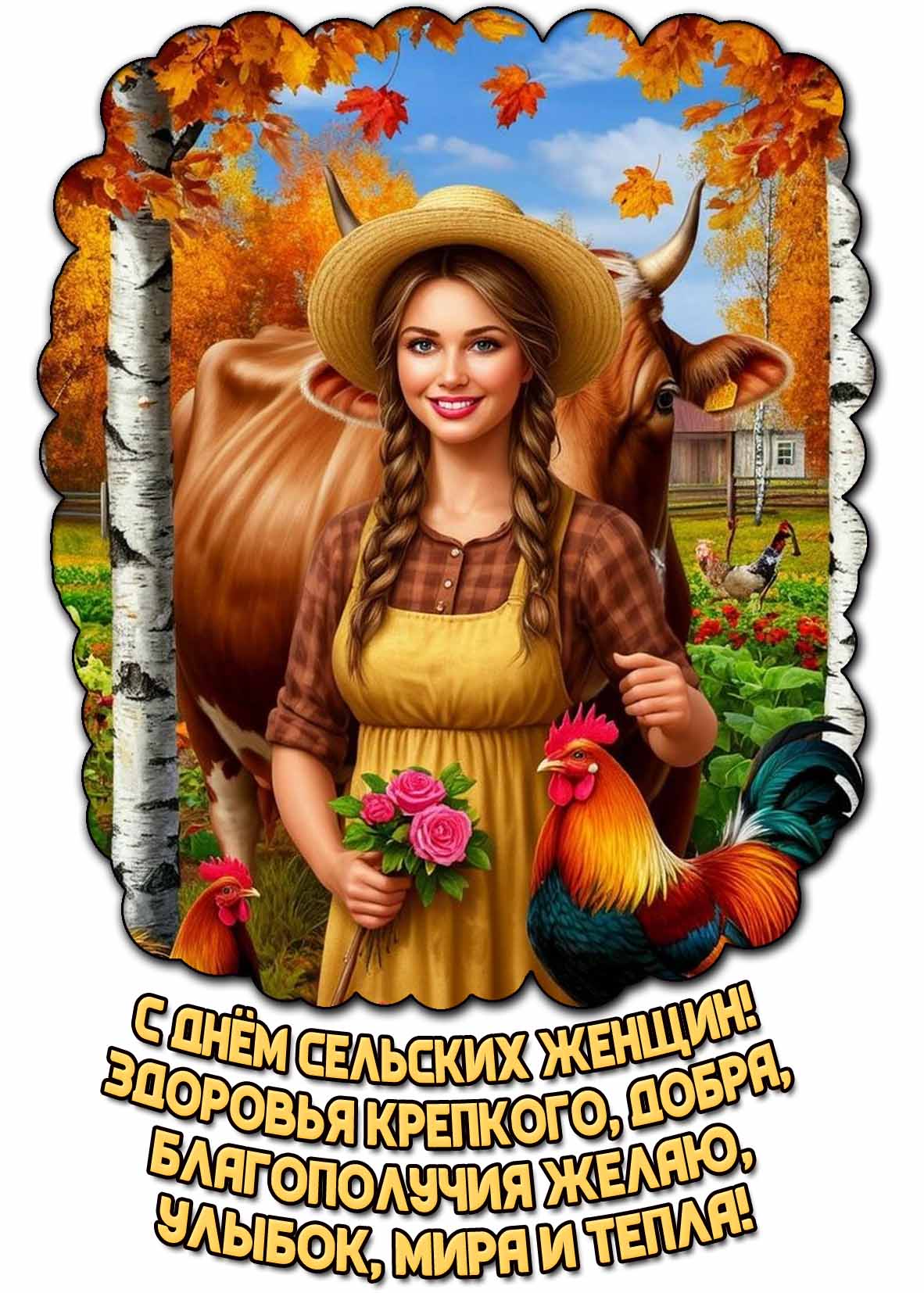 Осенняя картинка "С днём сельских женщин поздравляю! Здоровья крепкого, добра, благополучия желаю, улыбок, мира и тепла!"