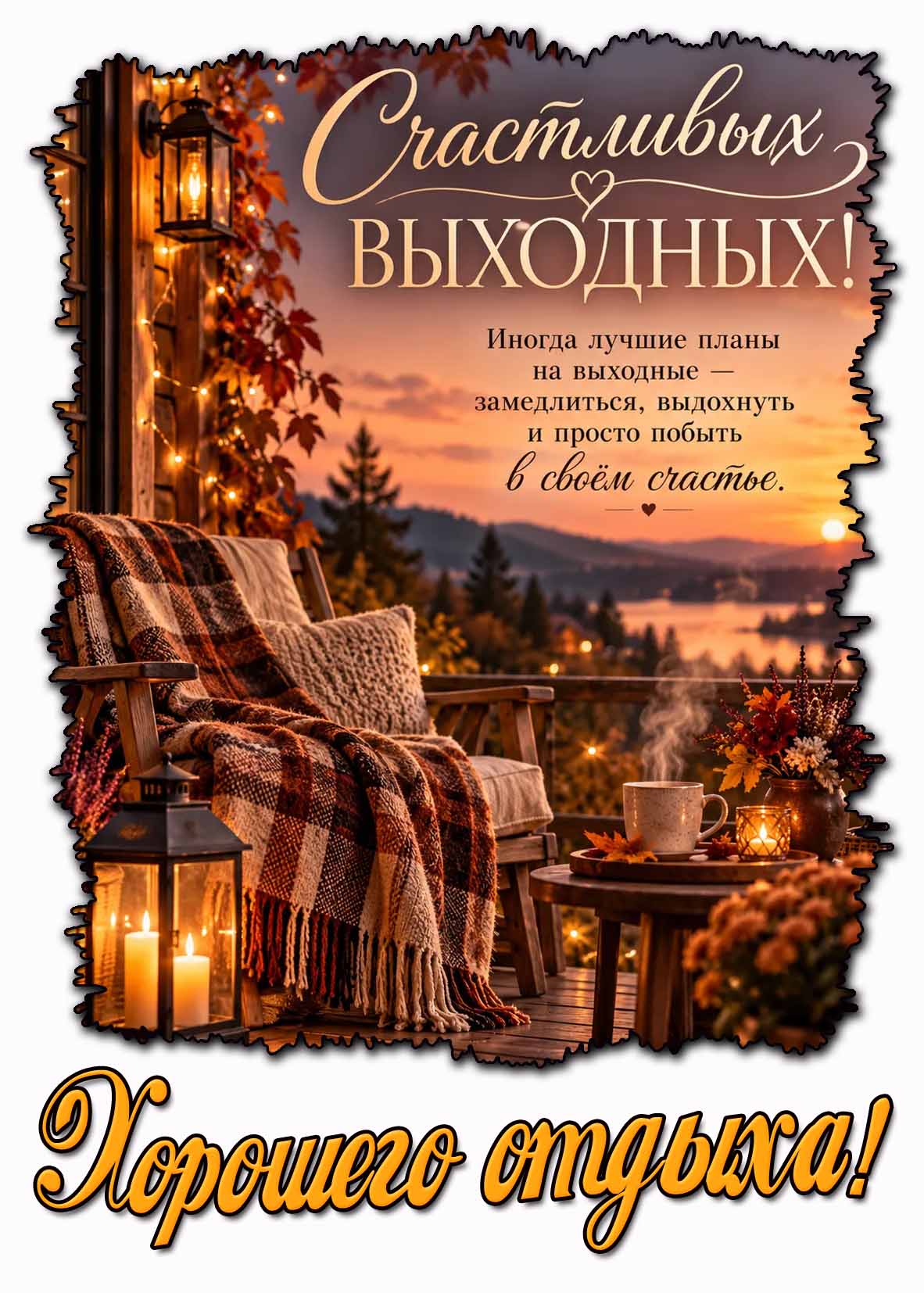 Осенняя картинка "Счастливых выходных! Хорошего отдыха!"