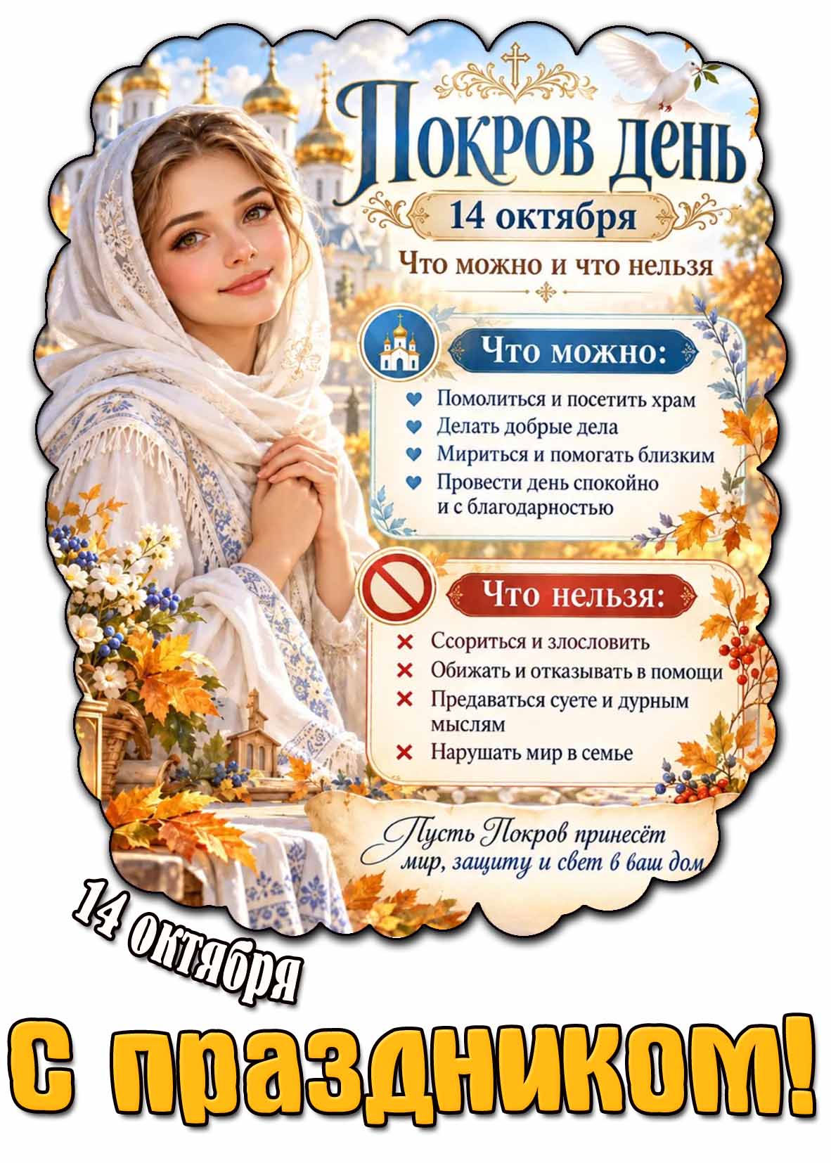 Осенняя открытка 14 октября - Покров день! С праздником!