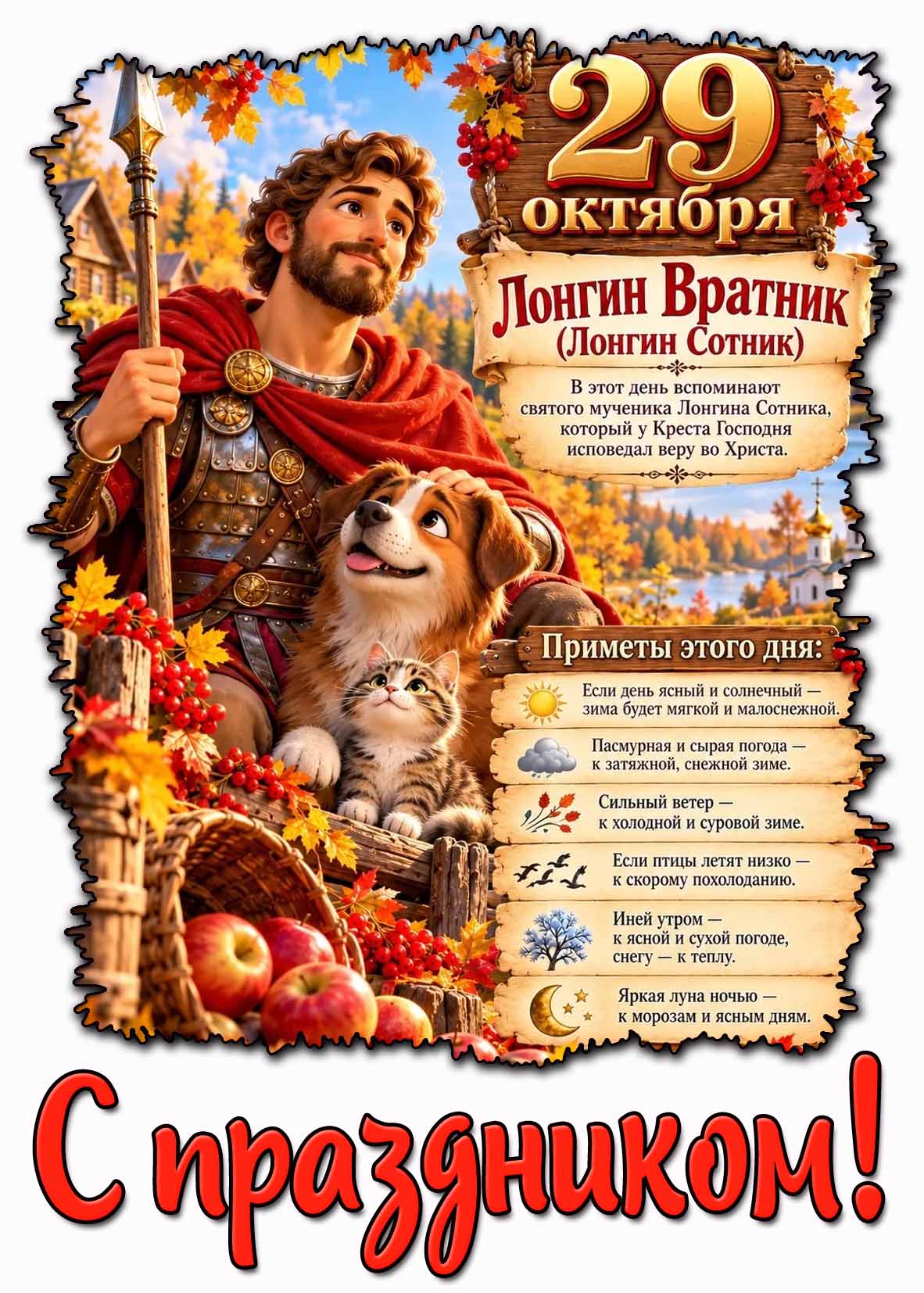 Осенняя открытка 29 октября - Лонгин Вратник (Сотник!) С праздником!