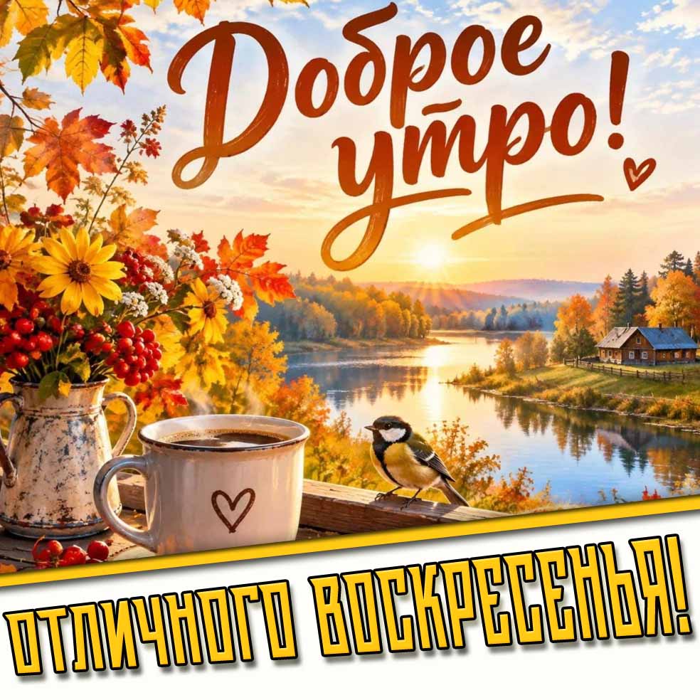 Осенняя открытка "Доброе утро! Отличного воскресенья!"