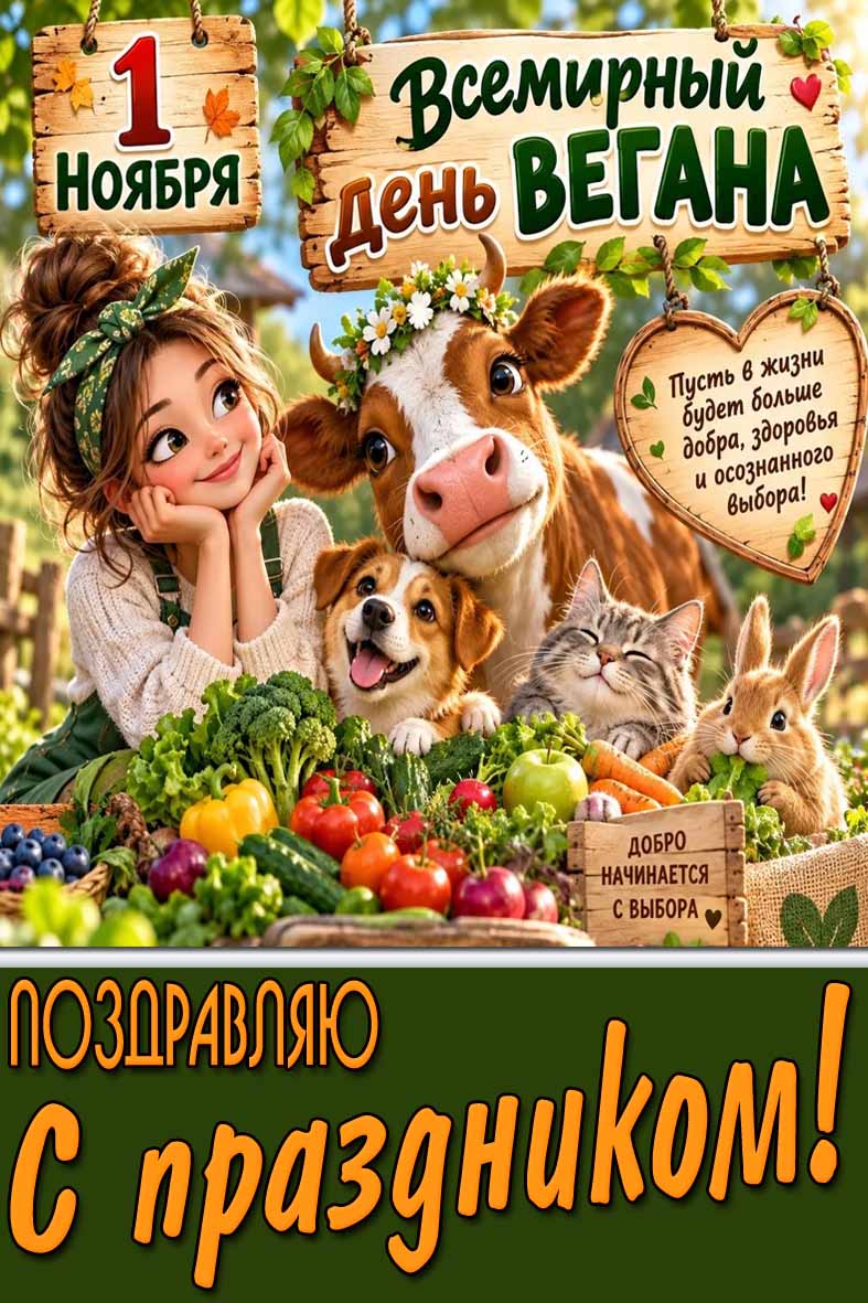 Открытка 1 ноября - Всемирный день вегана! Поздравляю с праздником!