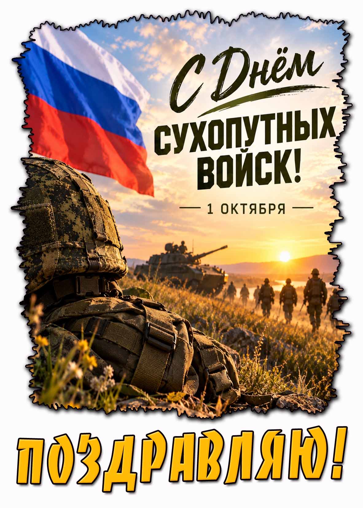Открытка 1 октября - с днём Сухопутных войск! Поздравляю!