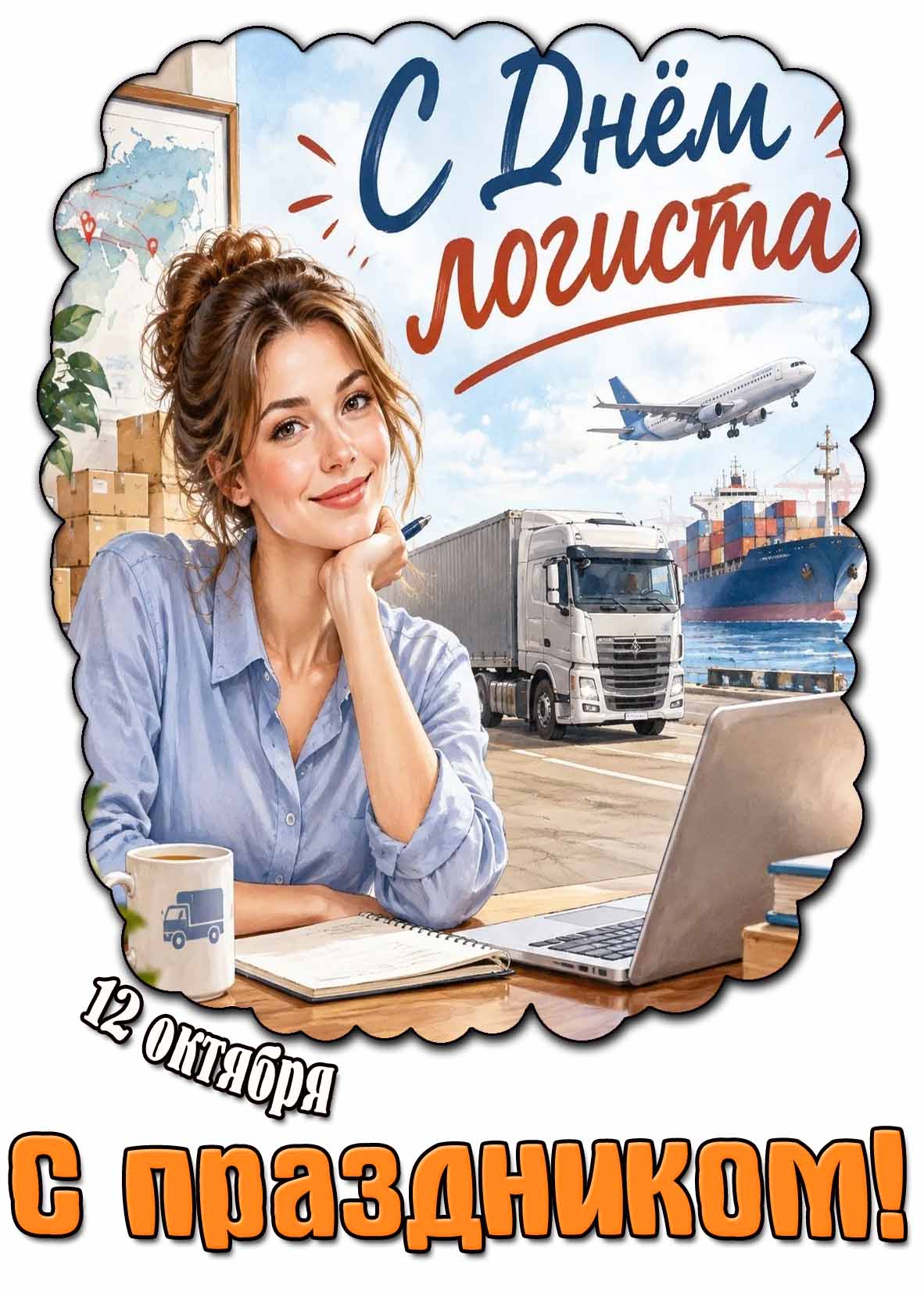 Открытка 12 октября - с днём логиста! С праздником!