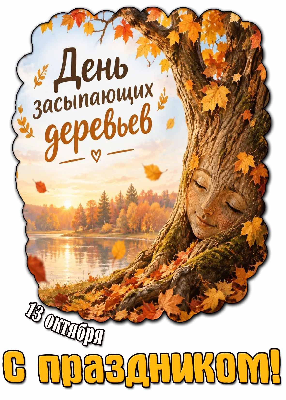 Открытка 13 октября - день засыпающих деревьев! С праздником!
