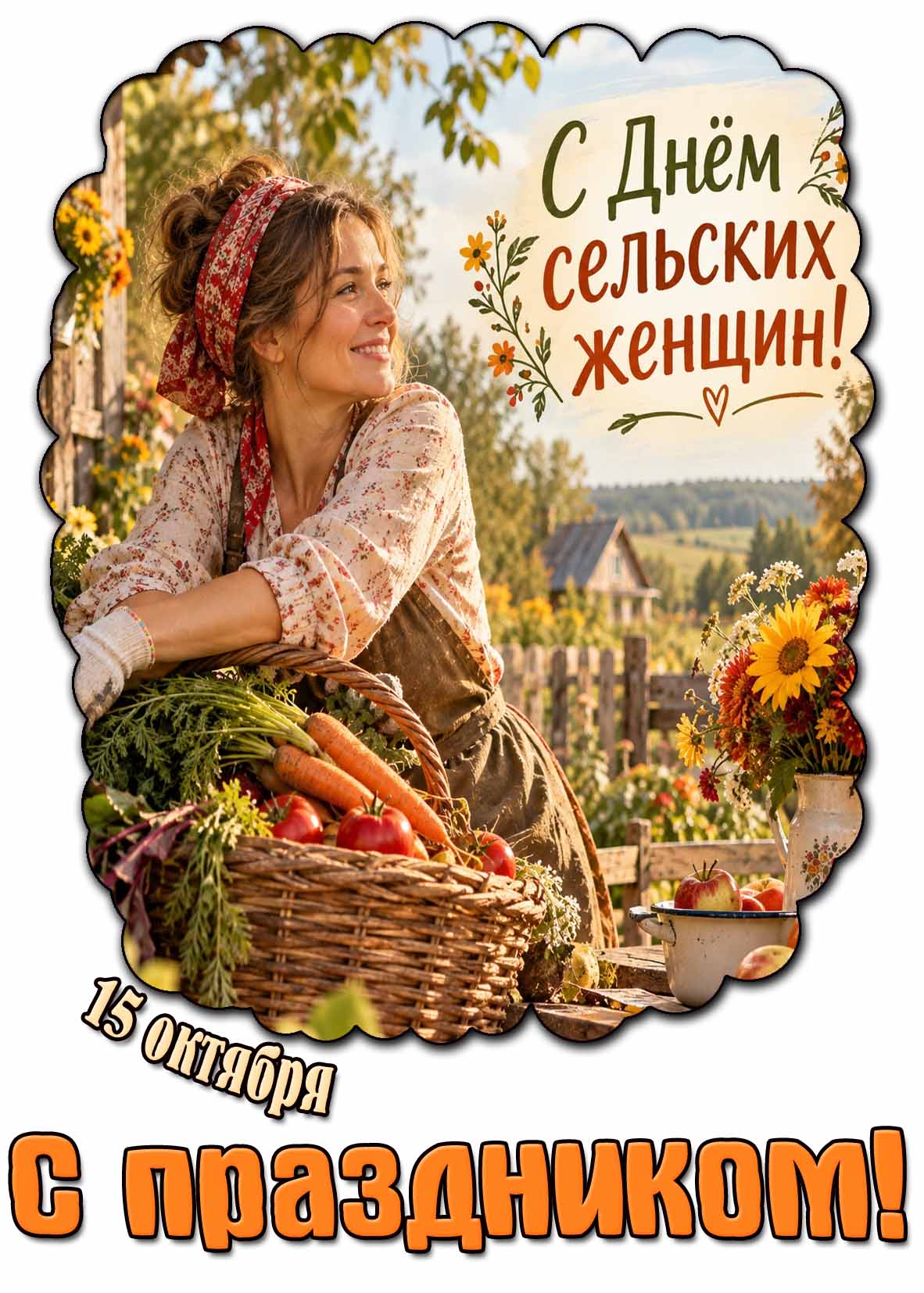 Открытка 15 октября - с днём сельских женщин! С праздником!