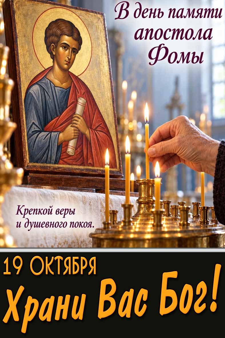 Открытка 19 октября - в день памяти апостола Фомы крепкой веры и душевного покоя! Храни Вас Бог!