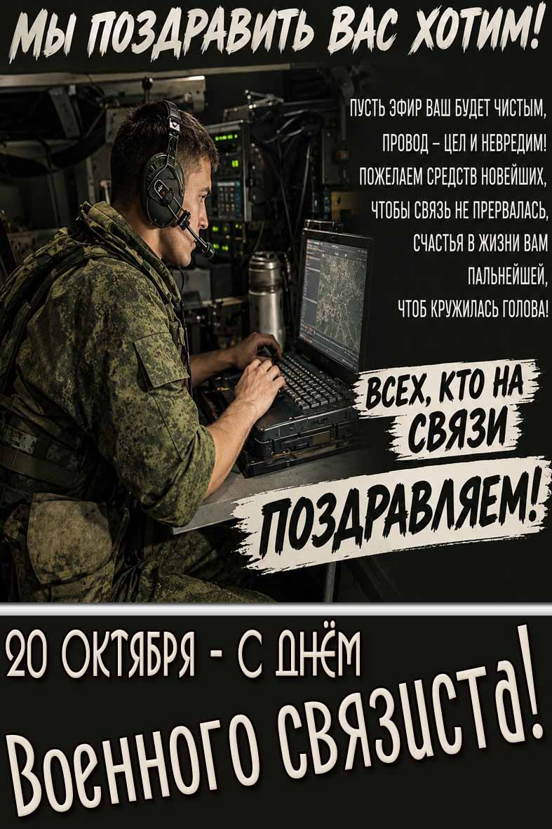 Открытка 20 октября - с днём военного связиста! Всех, кто на связи поздравляем!