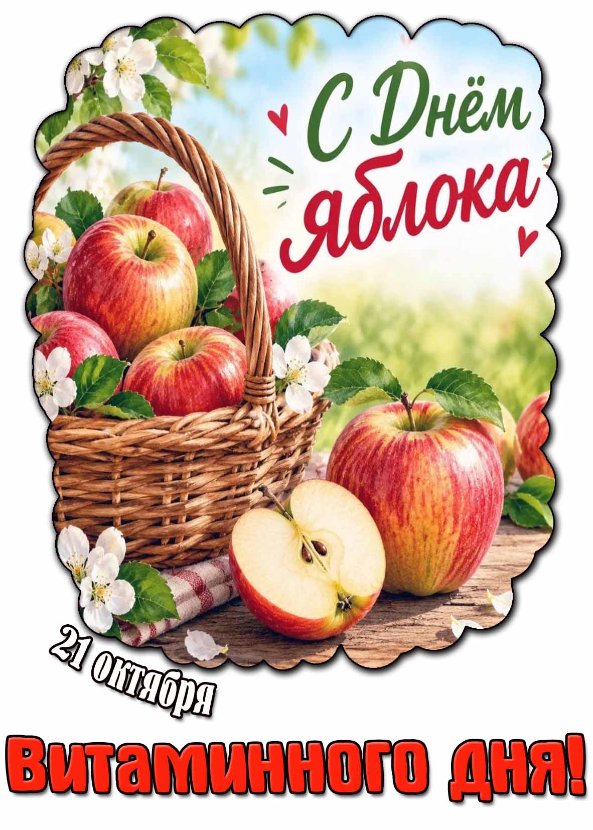 Открытка 21 октября - с днём яблока! Витаминного дня!