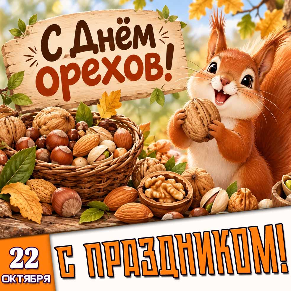 Открытка 22 октября - с днём орехов! С праздником!