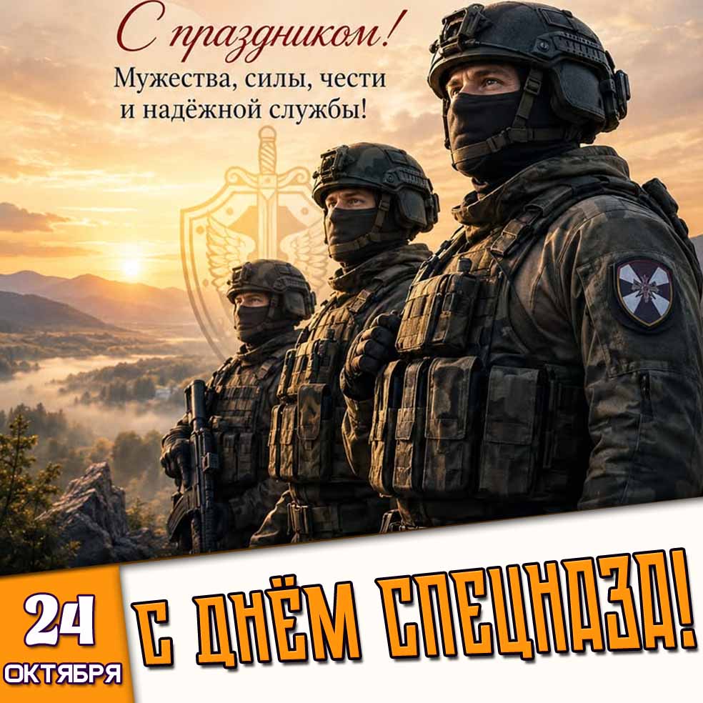 Открытка 24 октября - с днём спецназа! С праздником! Мужества, силы, чести и надёжной службы!