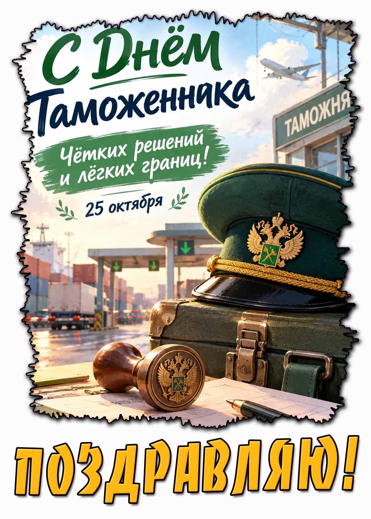 Открытка 25 октября - с днём таможенника! Чётких решений и лёгких границ! Поздравляю!
