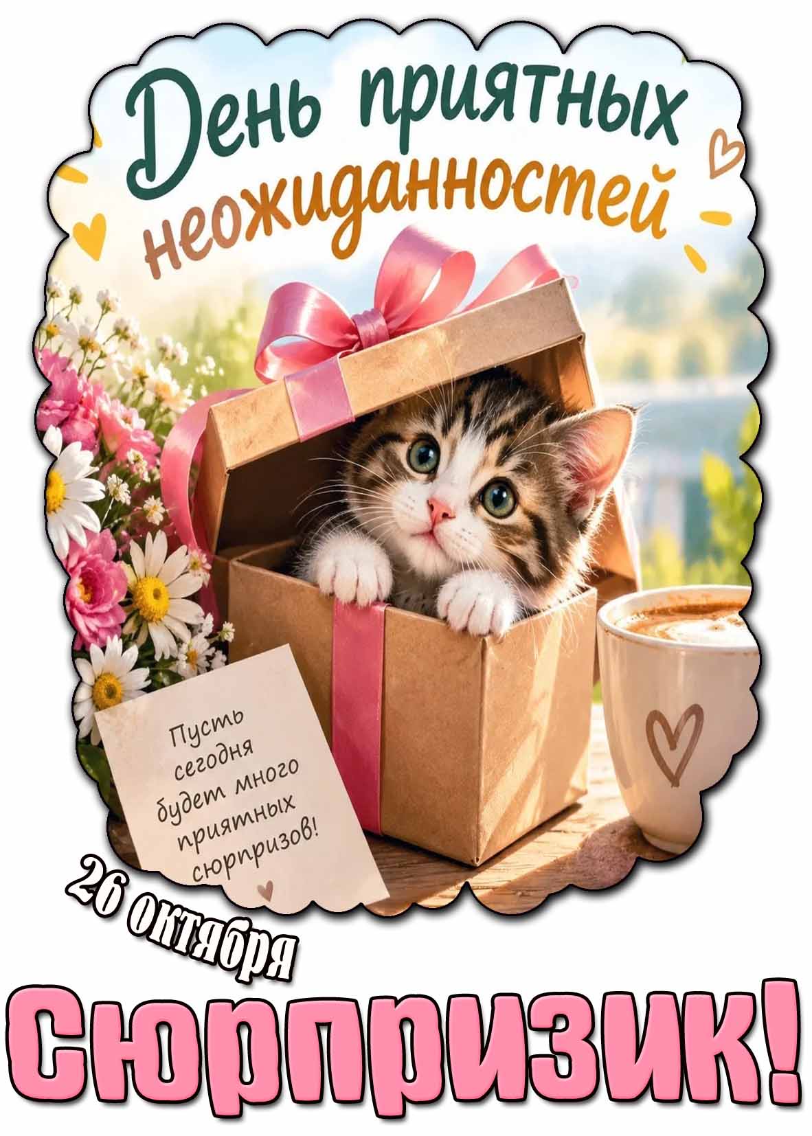 Открытка 26 октября - день приятных неожиданностей! Пусть сегодня будет много приятных сюрпризов! Сюрпризик!