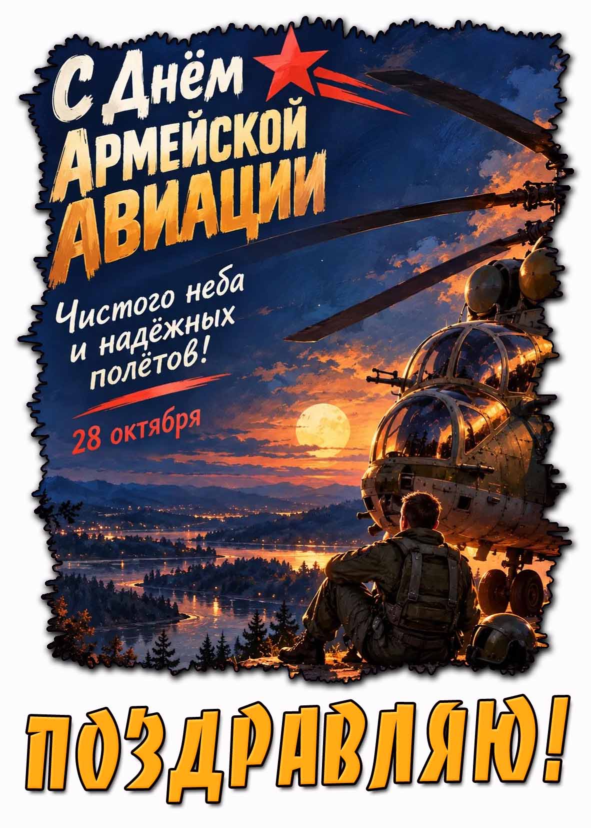 Открытка 28 октября - с днём армейской авиации! Чистого неба и надёжных полётов! Поздравляю!