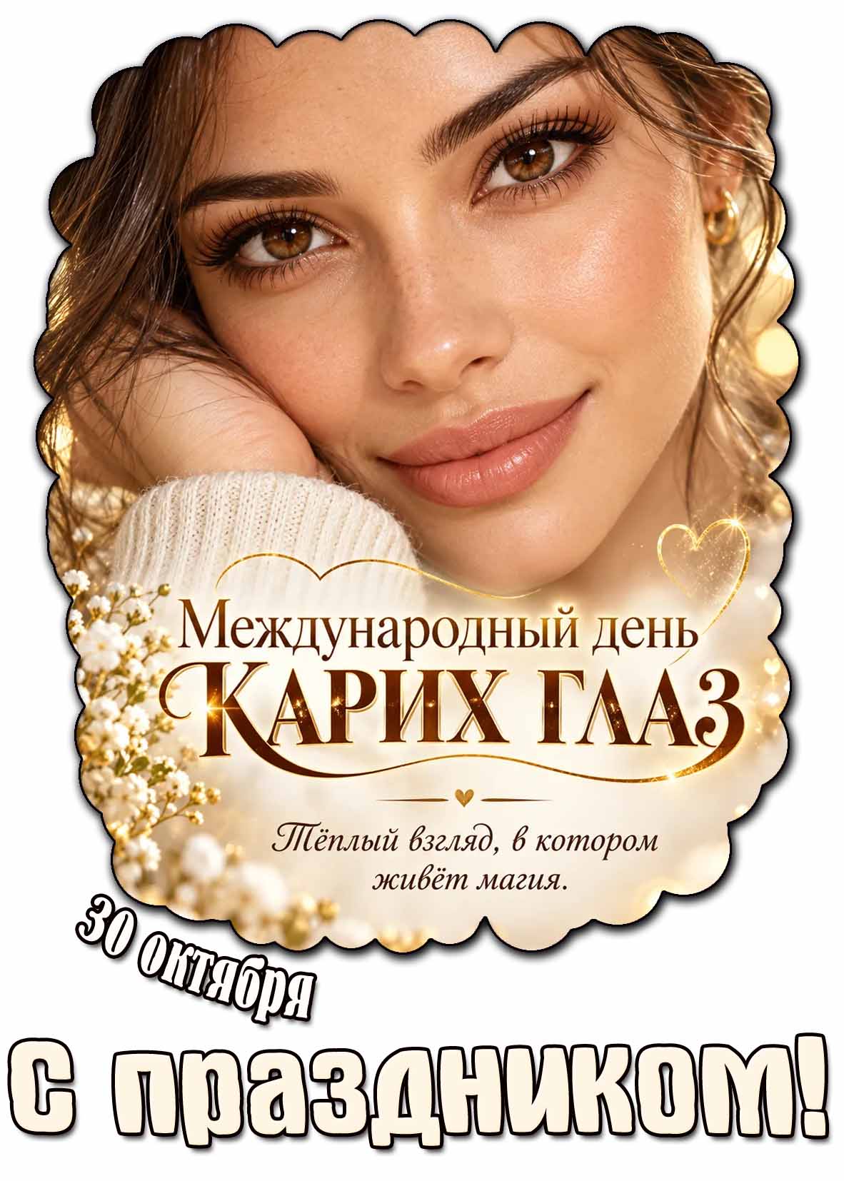 Открытка 30 октября - Международный день карих глаз! Тёплый взгляд, в котором живёт магия! С праздником!