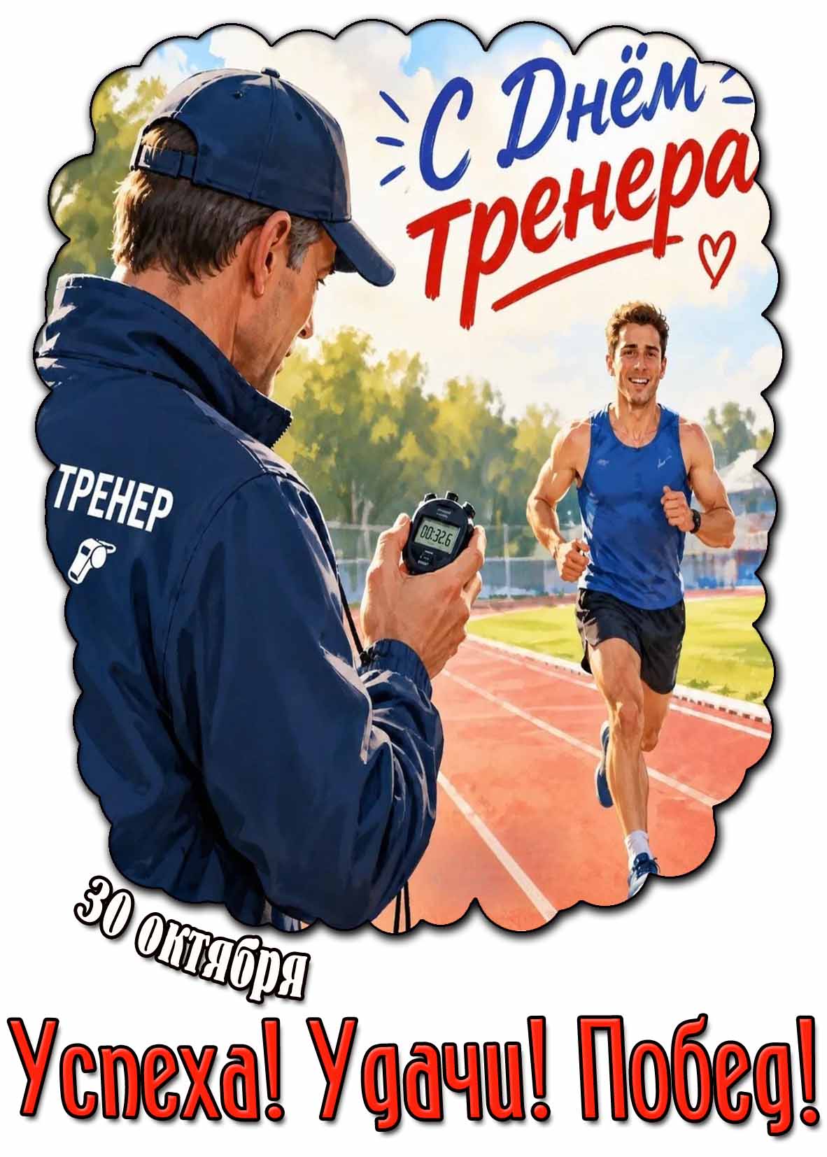 Открытка 30 октября - с днём тренера! Успеха! Удачи! Побед!