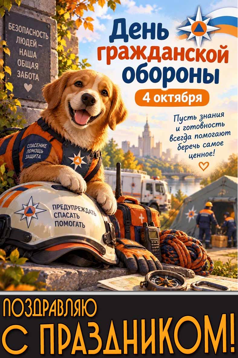 Открытка 4 октября - день гражданской обороны! Пусть знания и готовность всегда помогают беречь самое ценное! Поздравляю с праздником!