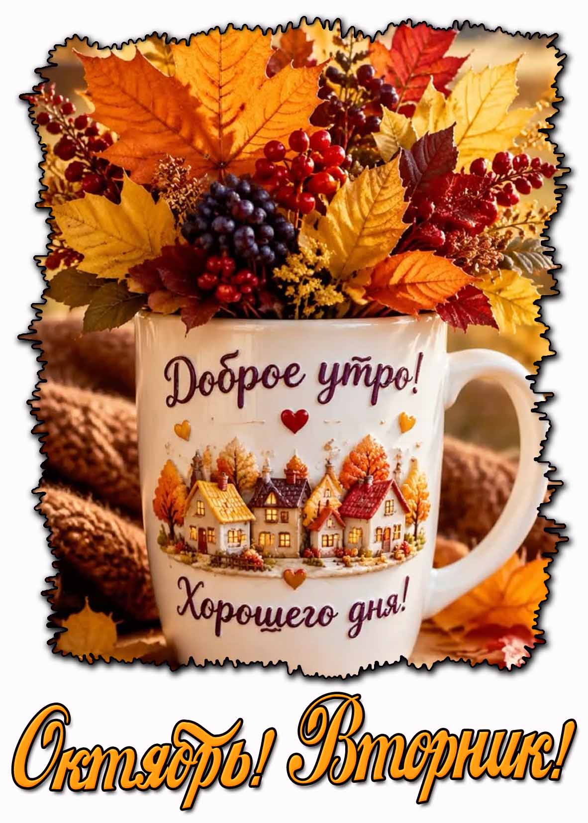 Открытка "Доброе утро! Хорошего дня! Октябрь! Вторник!"