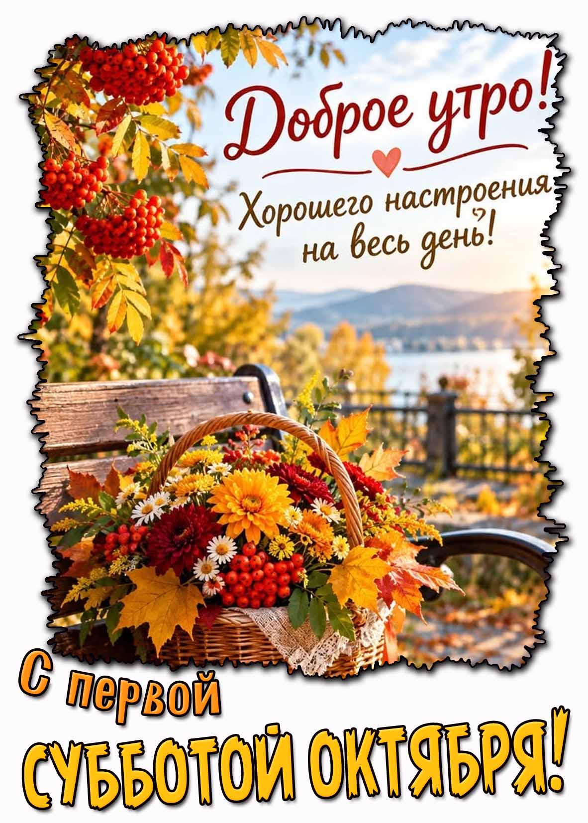 Открытка "Доброе утро! С первой субботой октября! Хорошего настроения на весь день!"