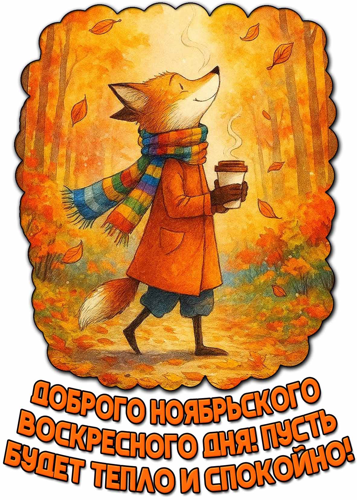 Красивая открытка "Доброго ноябрьского воскресного дня! Пусть будет тепло и спокойно!"