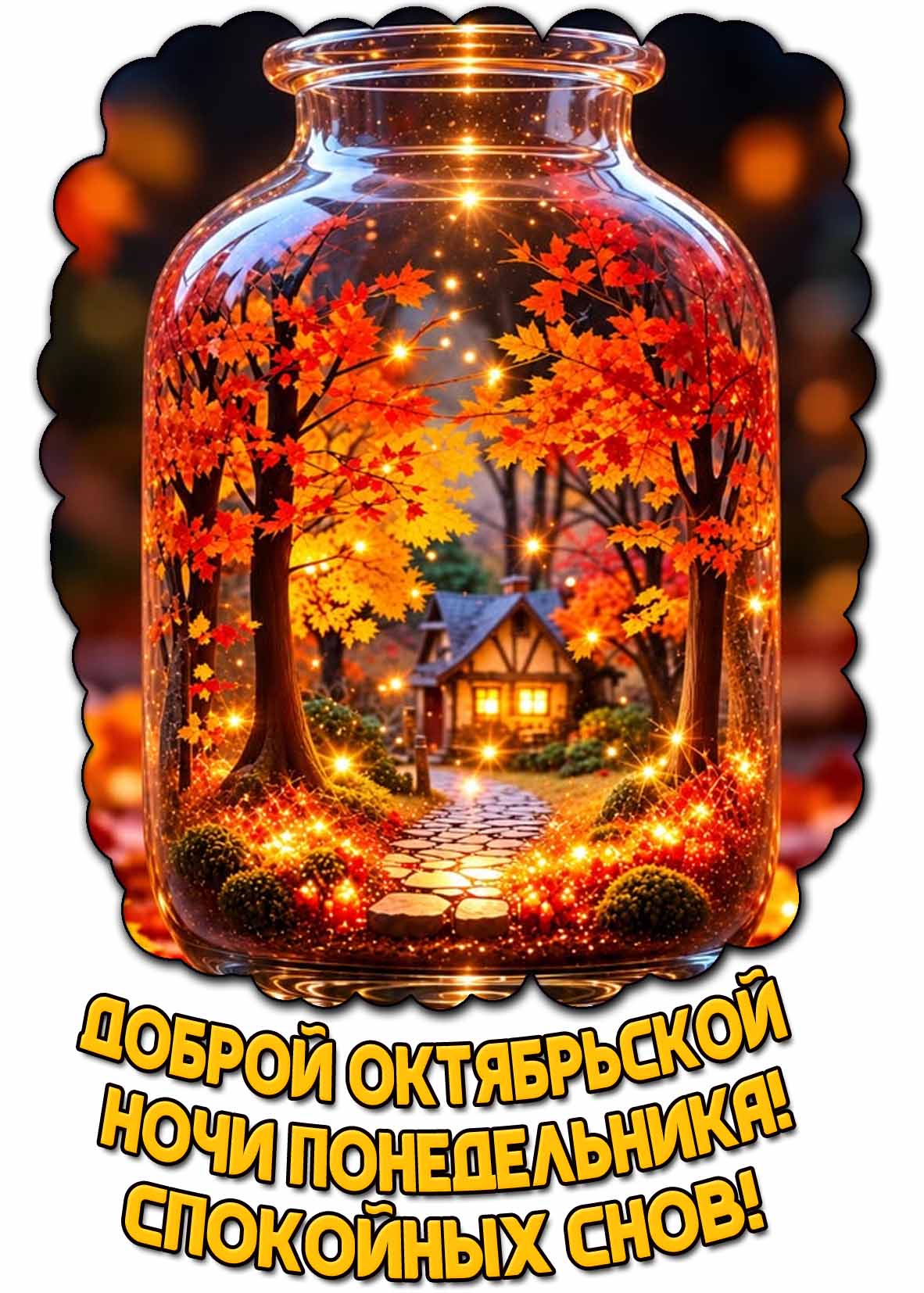 Открытка "Доброй октябрьской ночи понедельника! Спокойных снов!"