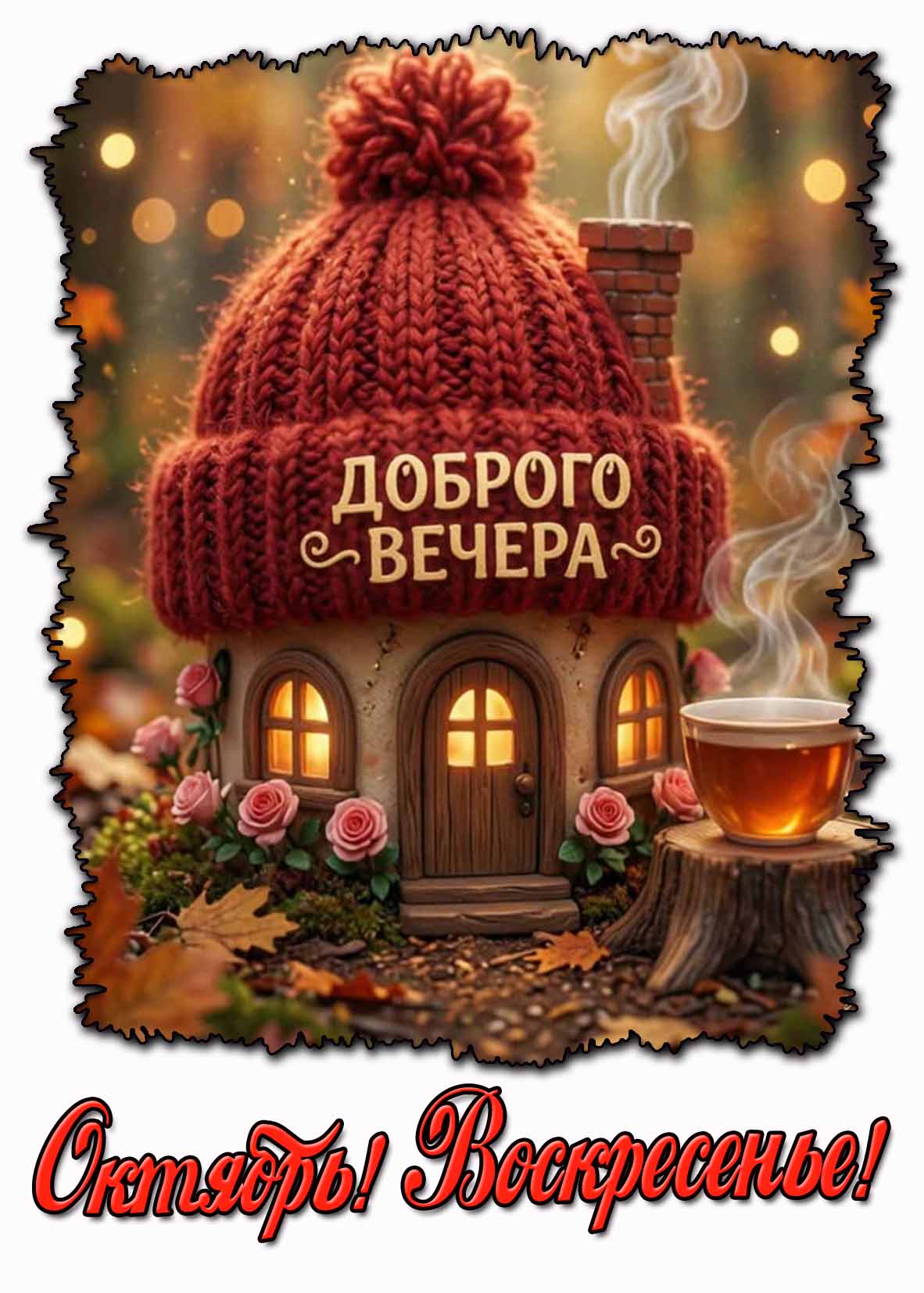 Открытка "Октябрь! Воскресенье! Доброго вечера!"