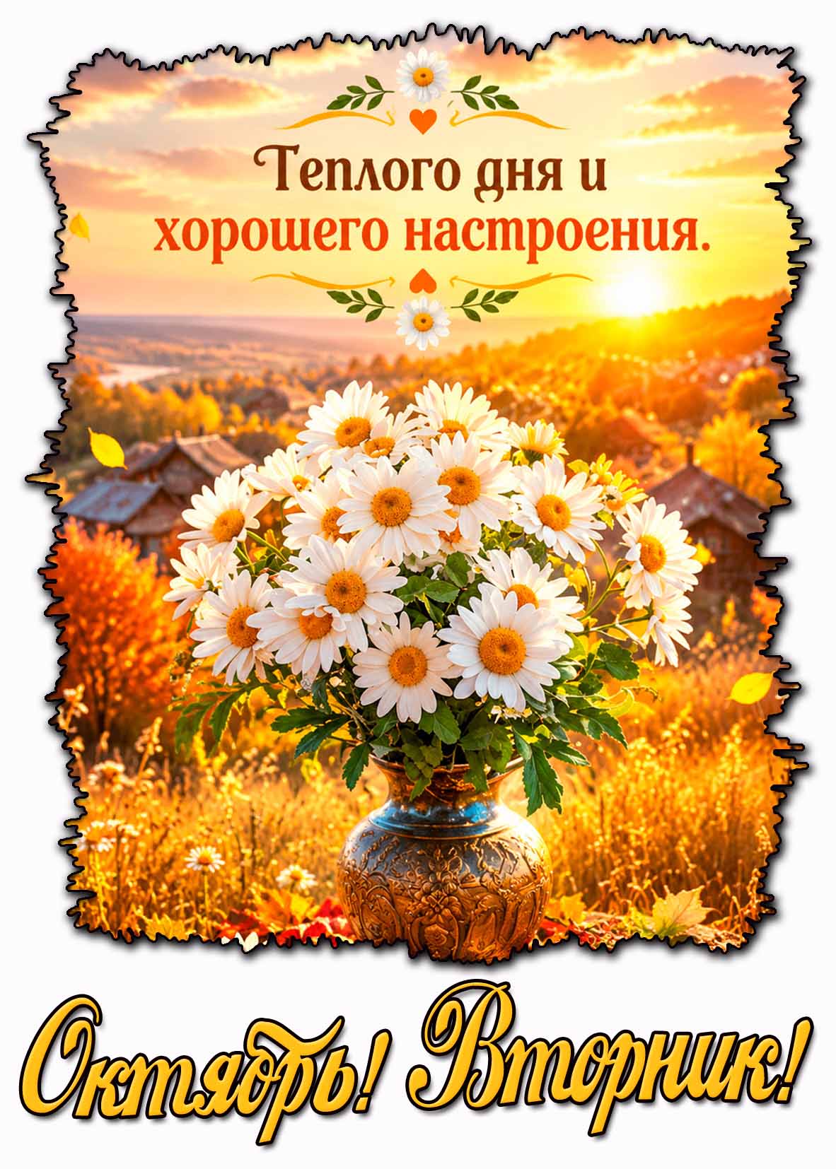 Открытка "Октябрь! Вторник! Тёплого дня и хорошего настроения!"