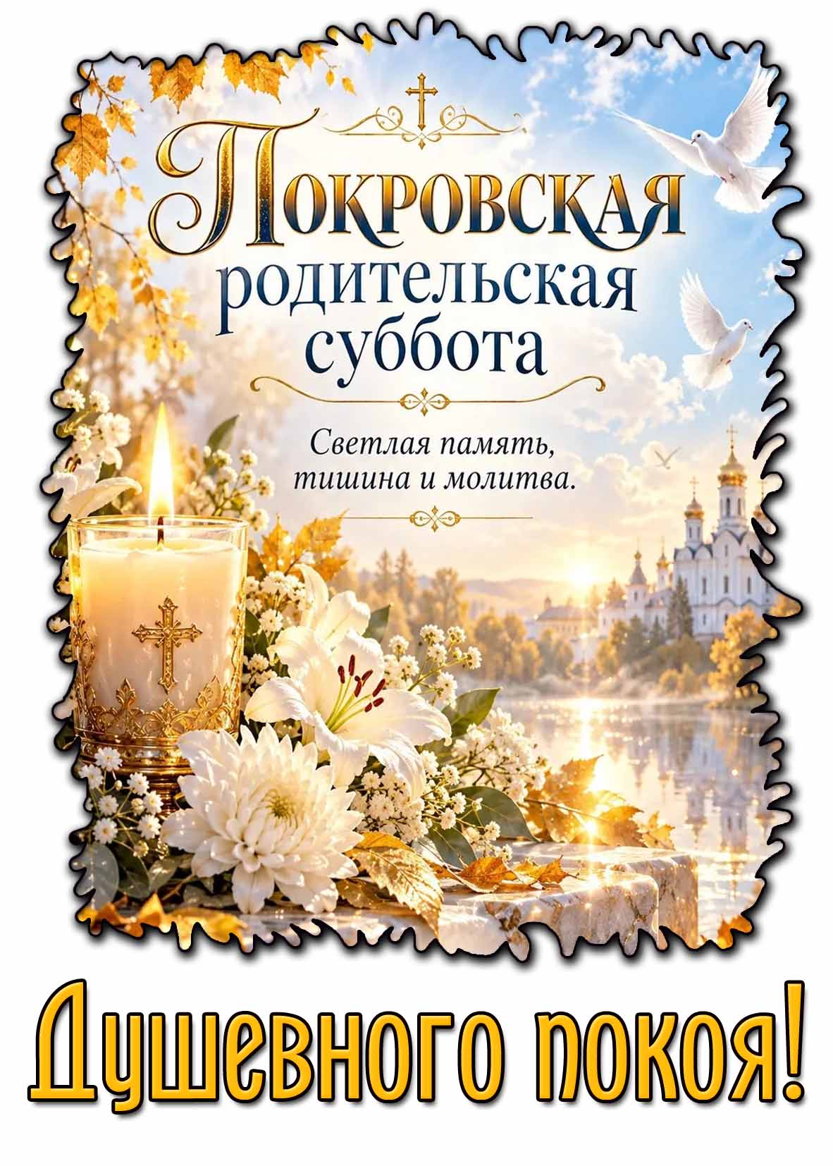 Открытка "Покровская родительская суббота! Светлая память, тишина и молитва! Душевного покоя!"