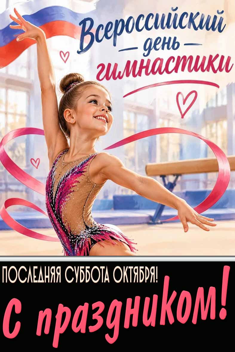 Открытка "Последняя суббота октября! Всероссийский день гимнастики! С праздником!"