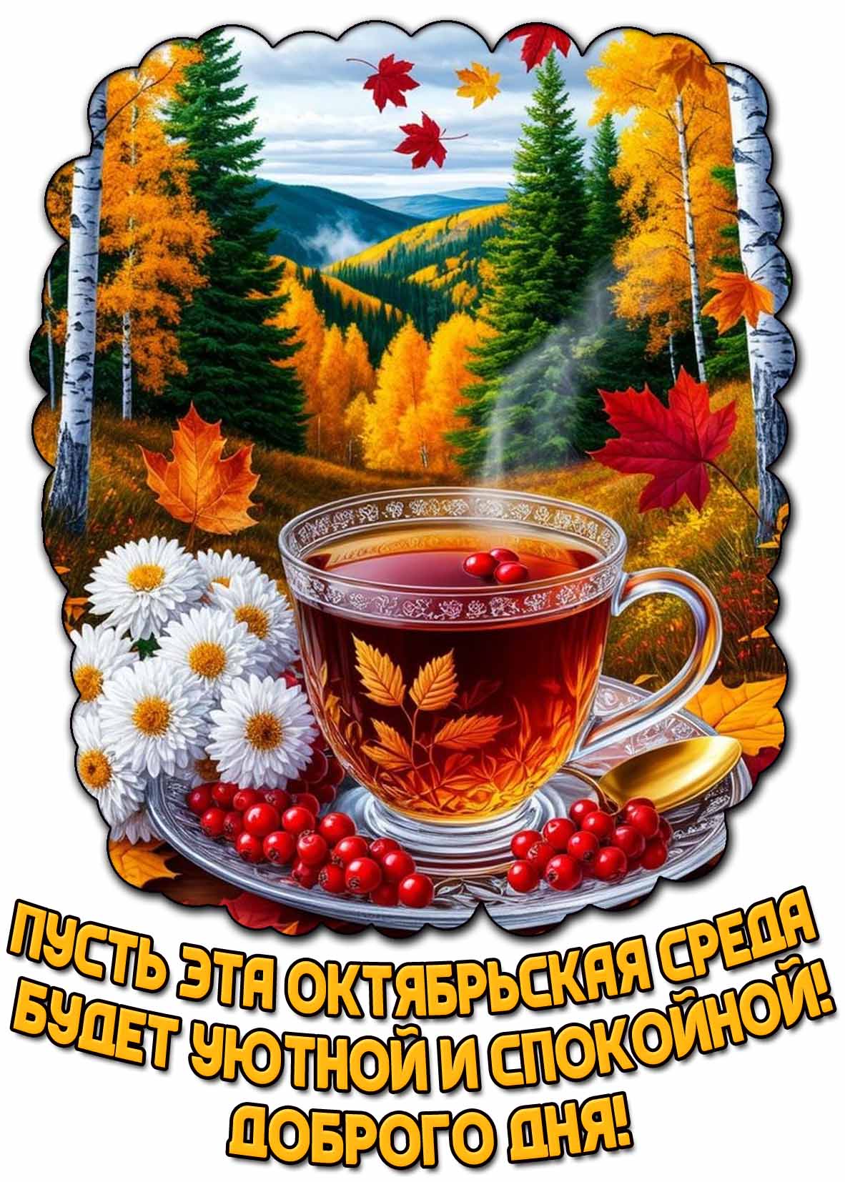 Открытка "Пусть эта октябрьская среда будет уютной и спокойной! Доброго дня!"