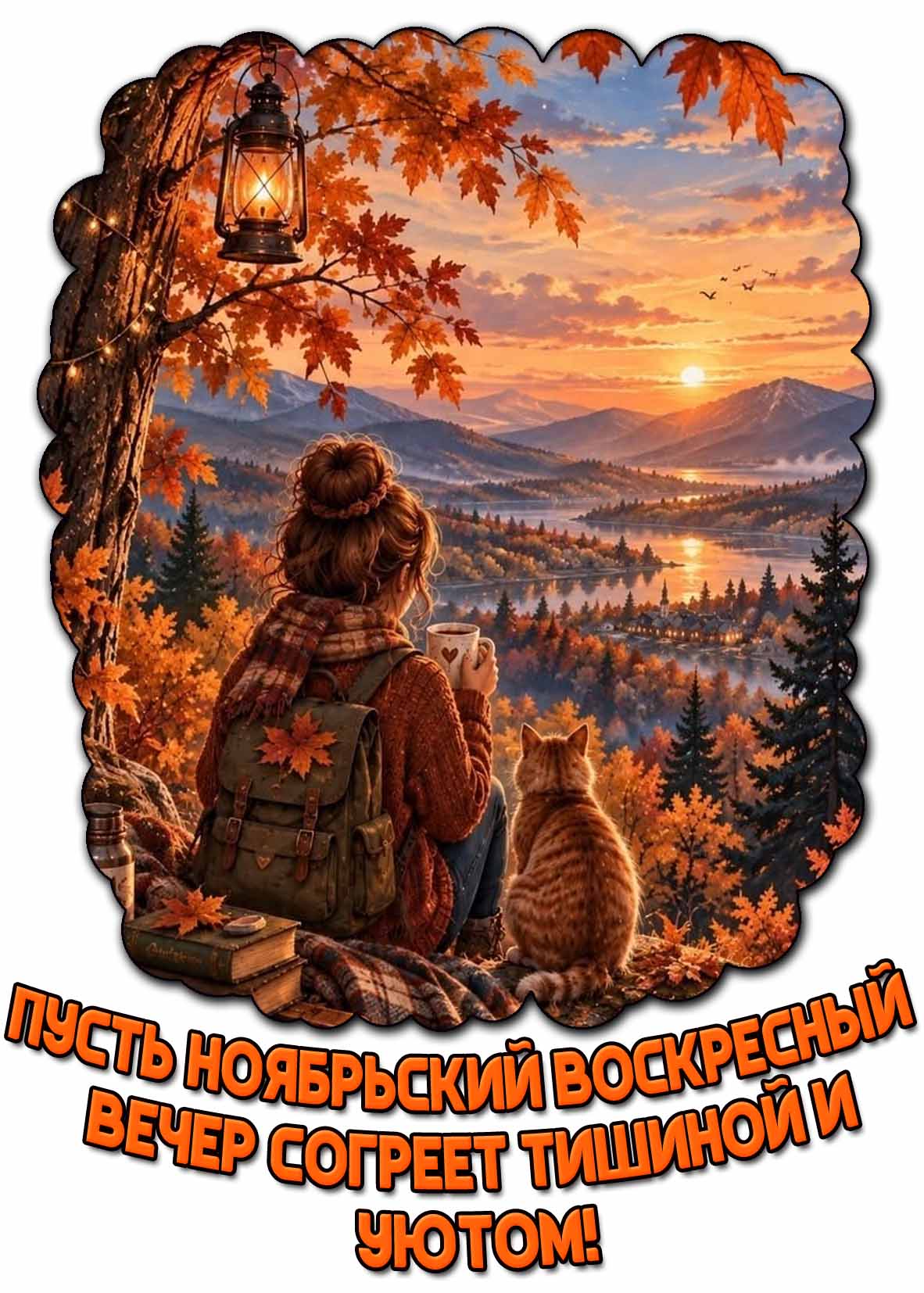 Открытка "Пусть ноябрьский воскресный вечер согреет тишиной и уютом!"