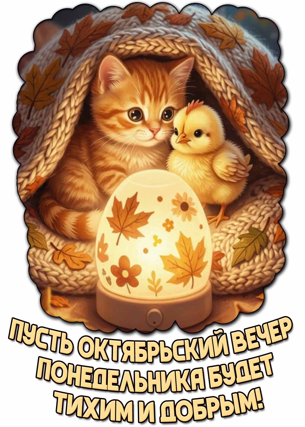 Открытка "Пусть октябрьский вечер понедельника будет тихим и добрым!"