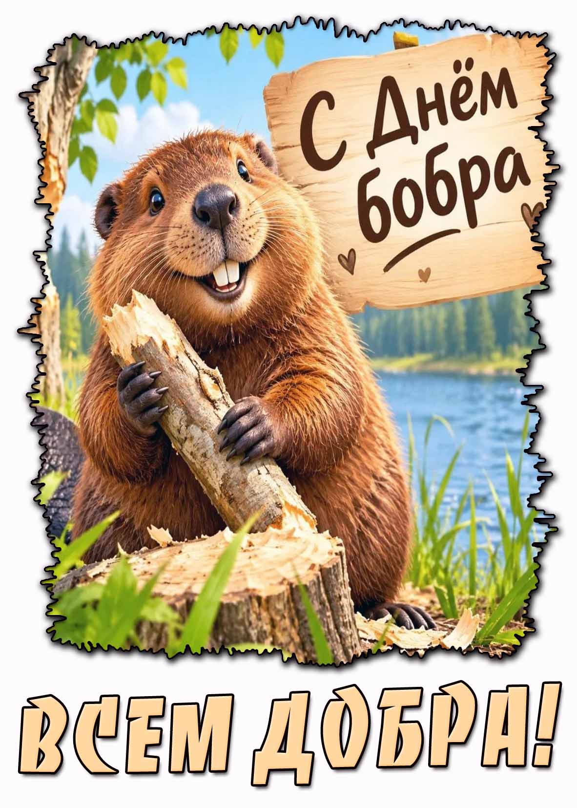 Открытка "С днём бобра! Всем добра!"