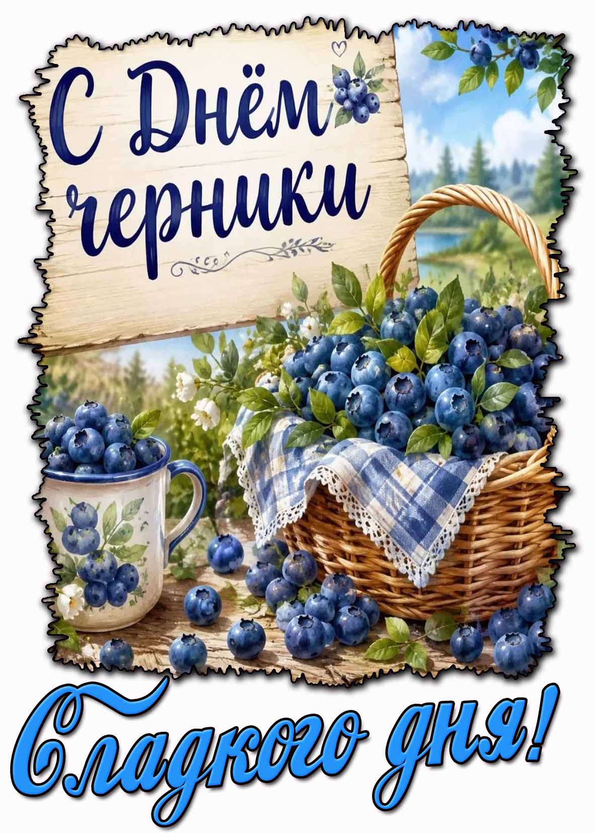 Открытка "С днём черники! Сладкого дня!"