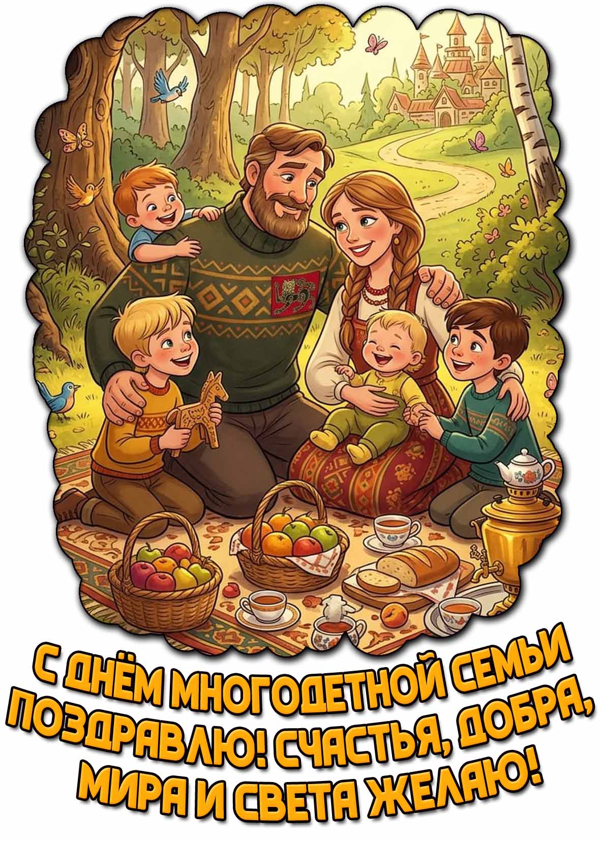 Открытка "С днём многодетной семьи поздравлю! Счастья, добра, мира и света желаю!"
