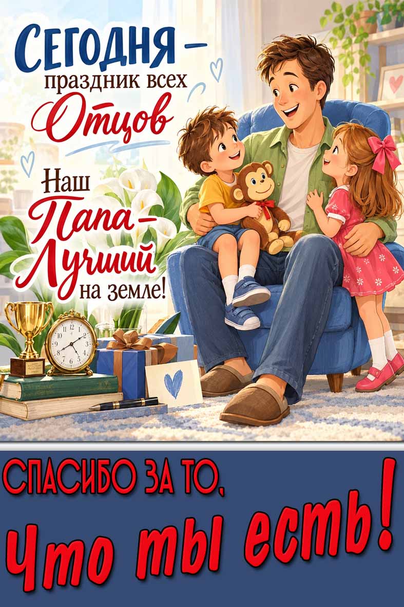 Открытка "Сегодня - праздник всех отцов! Наш папа - лучший на земле! Спасибо за то, что ты есть!"