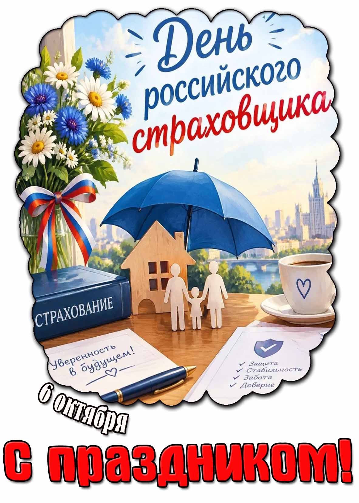 Патриотическая картинка 6 октября - день российского страховщика! Уверенность в будущем! С праздником!