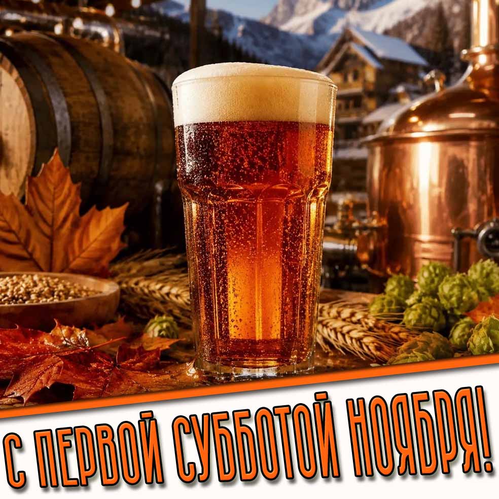 С первой субботой ноября! - открытка с пивом