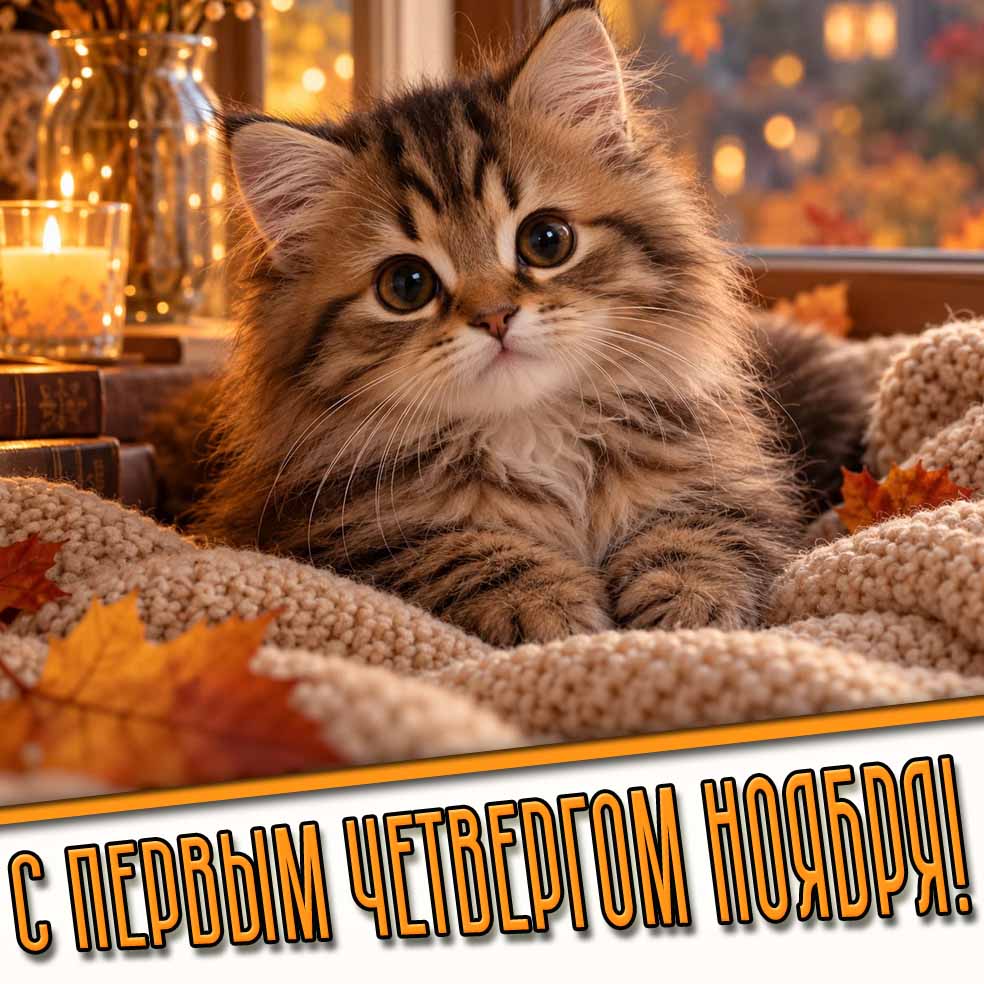 С первым четвергом ноября! - картинка с котёнком