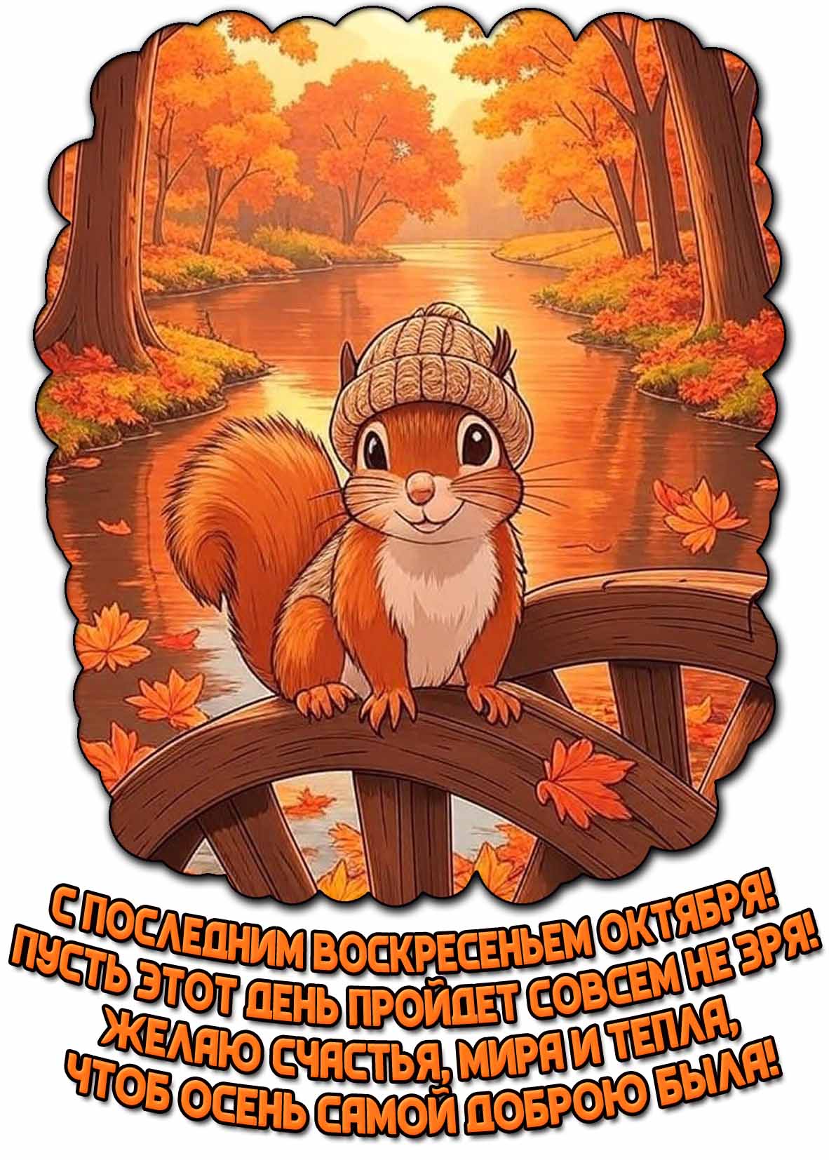 Картинка "С последним воскресеньем октября! Пусть этот день пройдет совсем не зря! Желаю счастья, мира и тепла, Чтоб осень самой доброю была!"