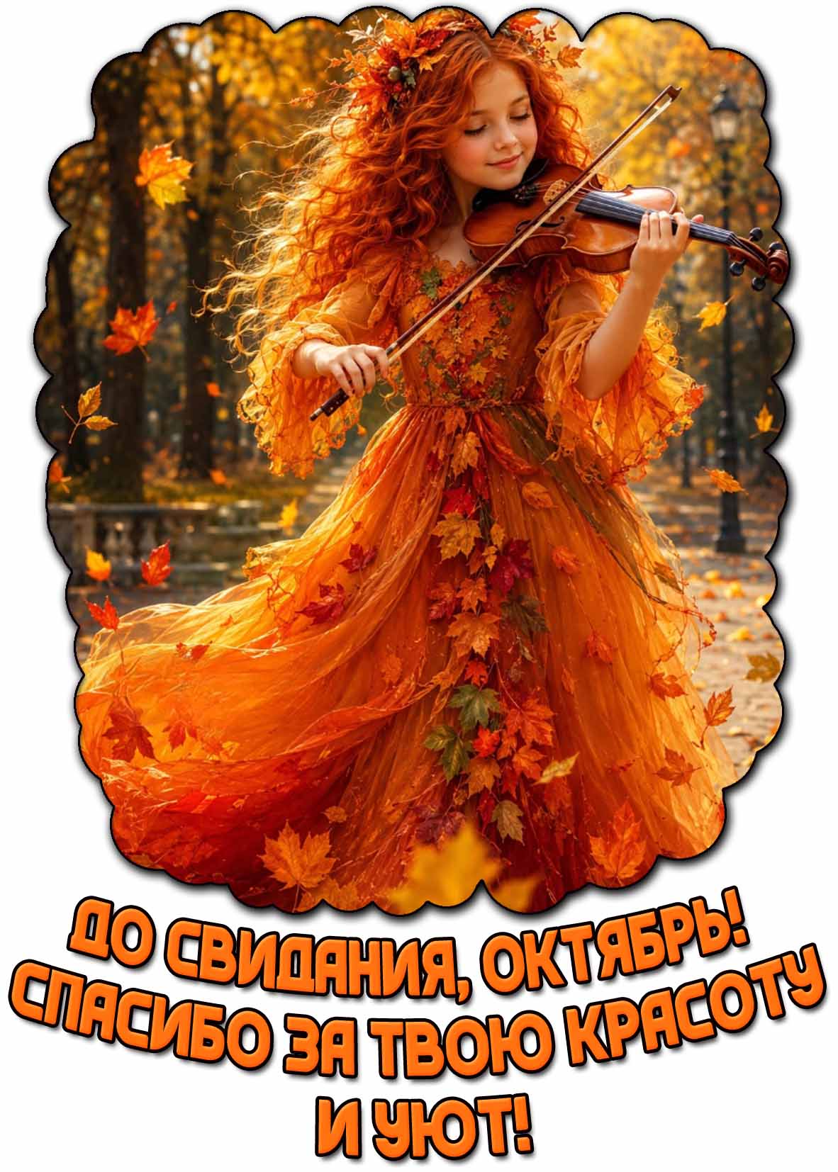 Красивая открытка "До свидания, октябрь! Спасибо за твою красоту и уют!"