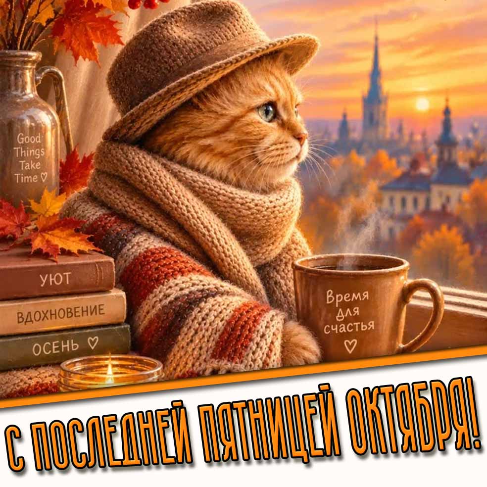 С последней пятницей октября! - открытка с котом