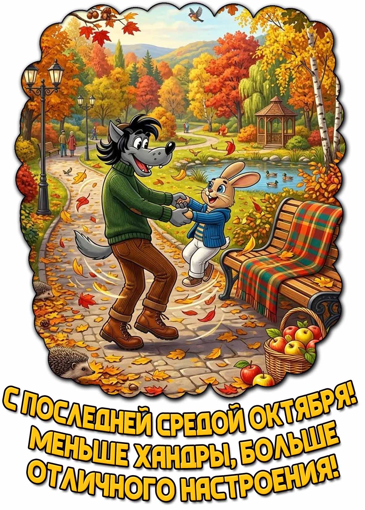 Прикольная картинка "С последней средой октября! Меньше хандры, больше отличного настроения!"