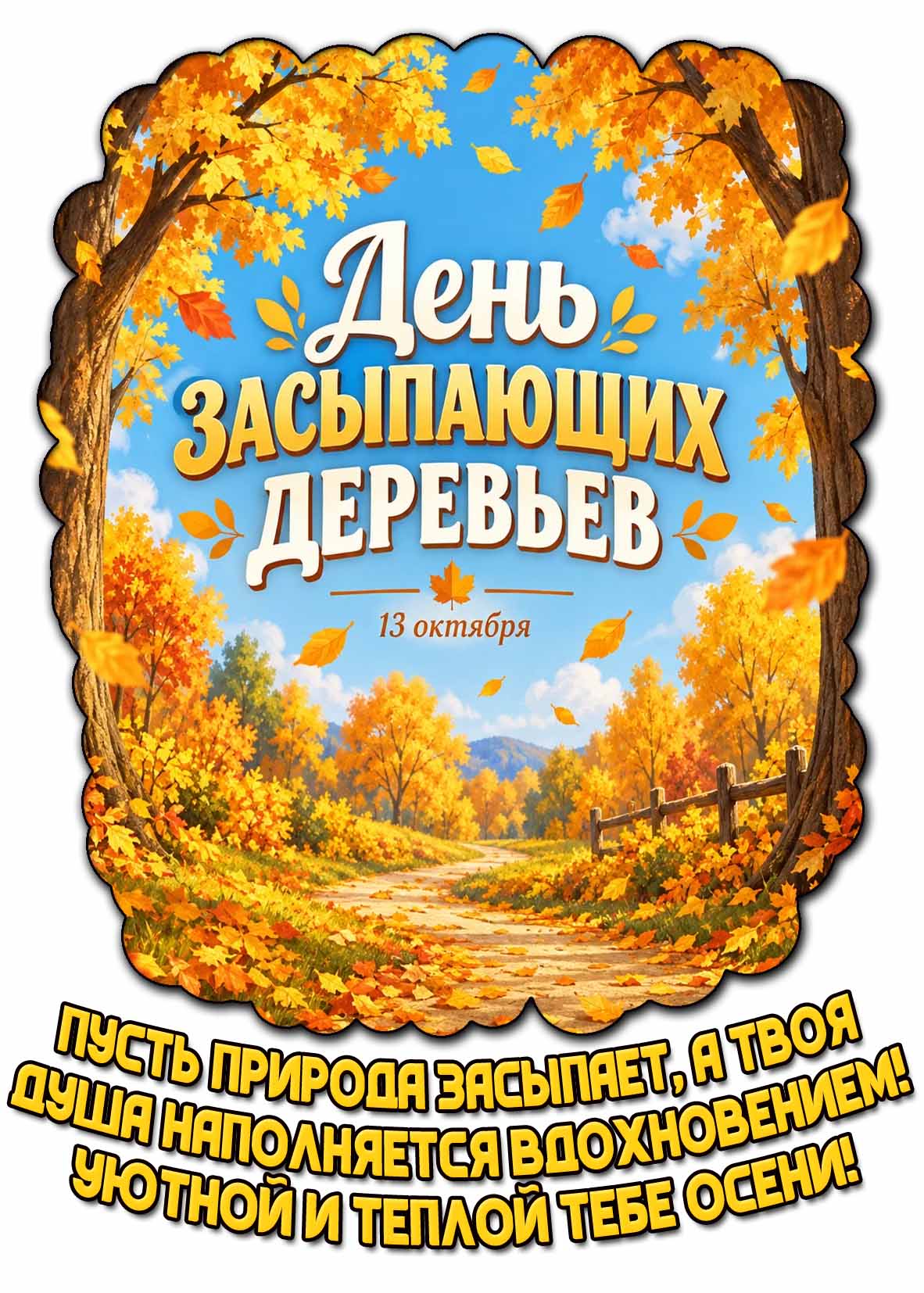 Поздравительная картинка на праздник 13 октября - день засыпающих деревьев!
