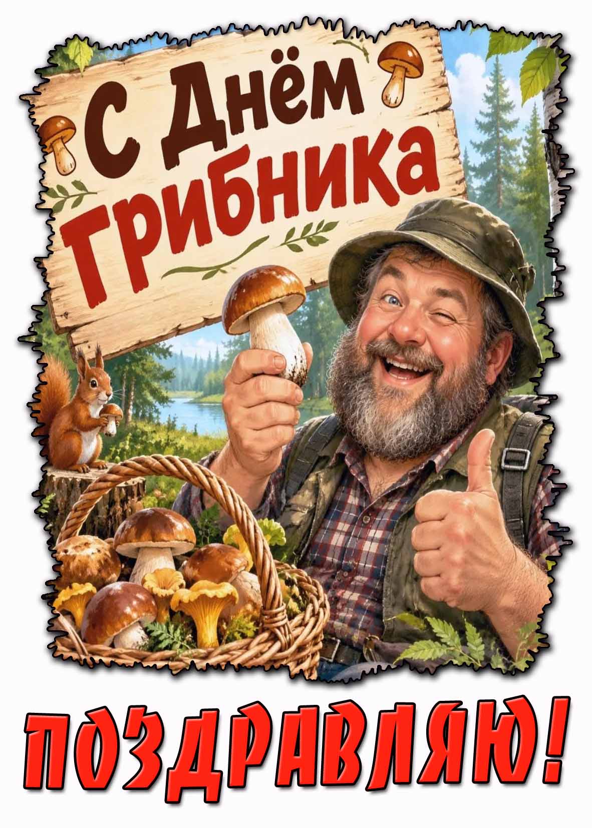 Позитивная картинка "С днём грибника! Поздравляю!"