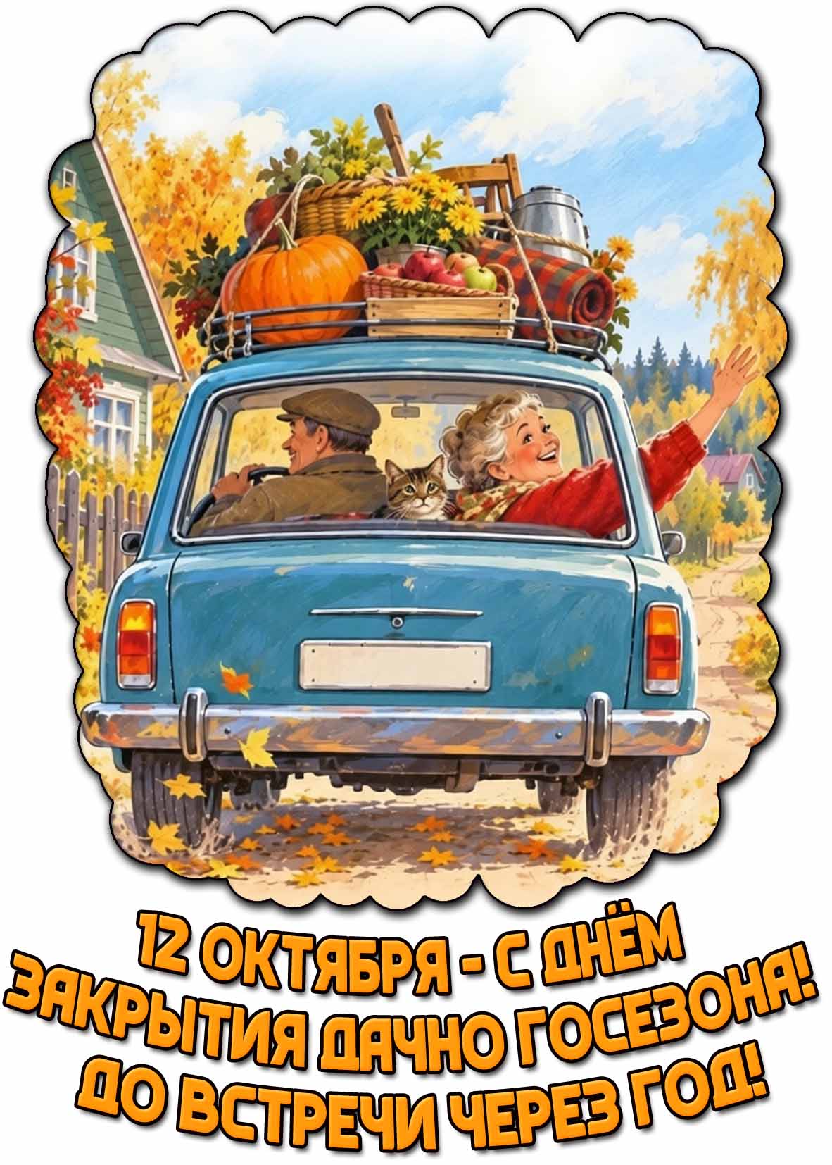 Прикольная осенняя картинка 12 октября - с днём закрытия дачного сезона! До встречи через год!