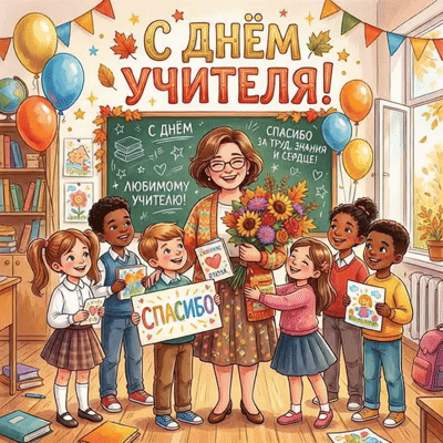 Прикольная гифка "С днём учителя! Спасибо за труд, знания и сердце!"