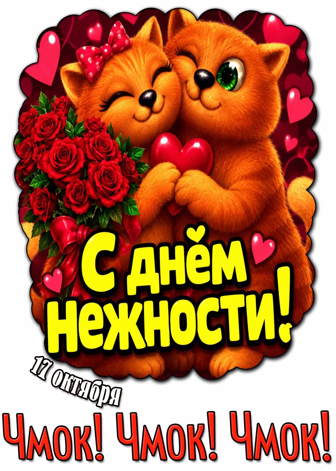 Прикольная картинка 17 октября - с днём нежности! Чмок! Чмок! Чмок!